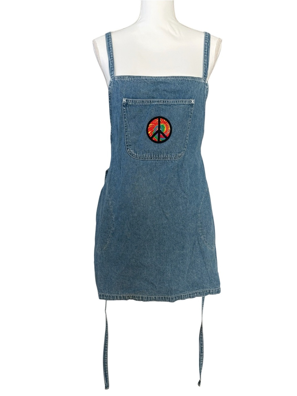 Vintage Jordache Denim Peace Sign Pinafore Jumper Dress - Size M